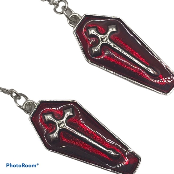 Coffin Cross Gothic Threader Earrings Nickel Free - Picture 4 of 4